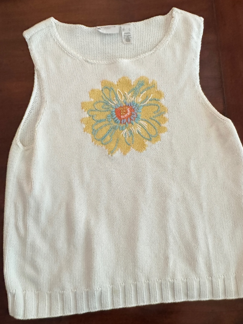 Liz Claiborne LizSport Floral Embroidered 100% Cotton Sweater Vest XL EUC